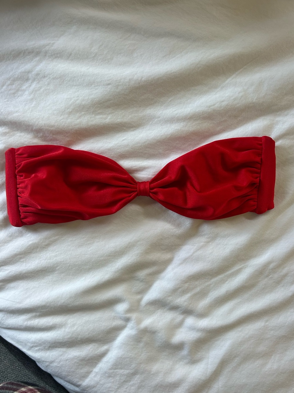Strapless Red Bandeau Bikini Top - Sleek Twist Front